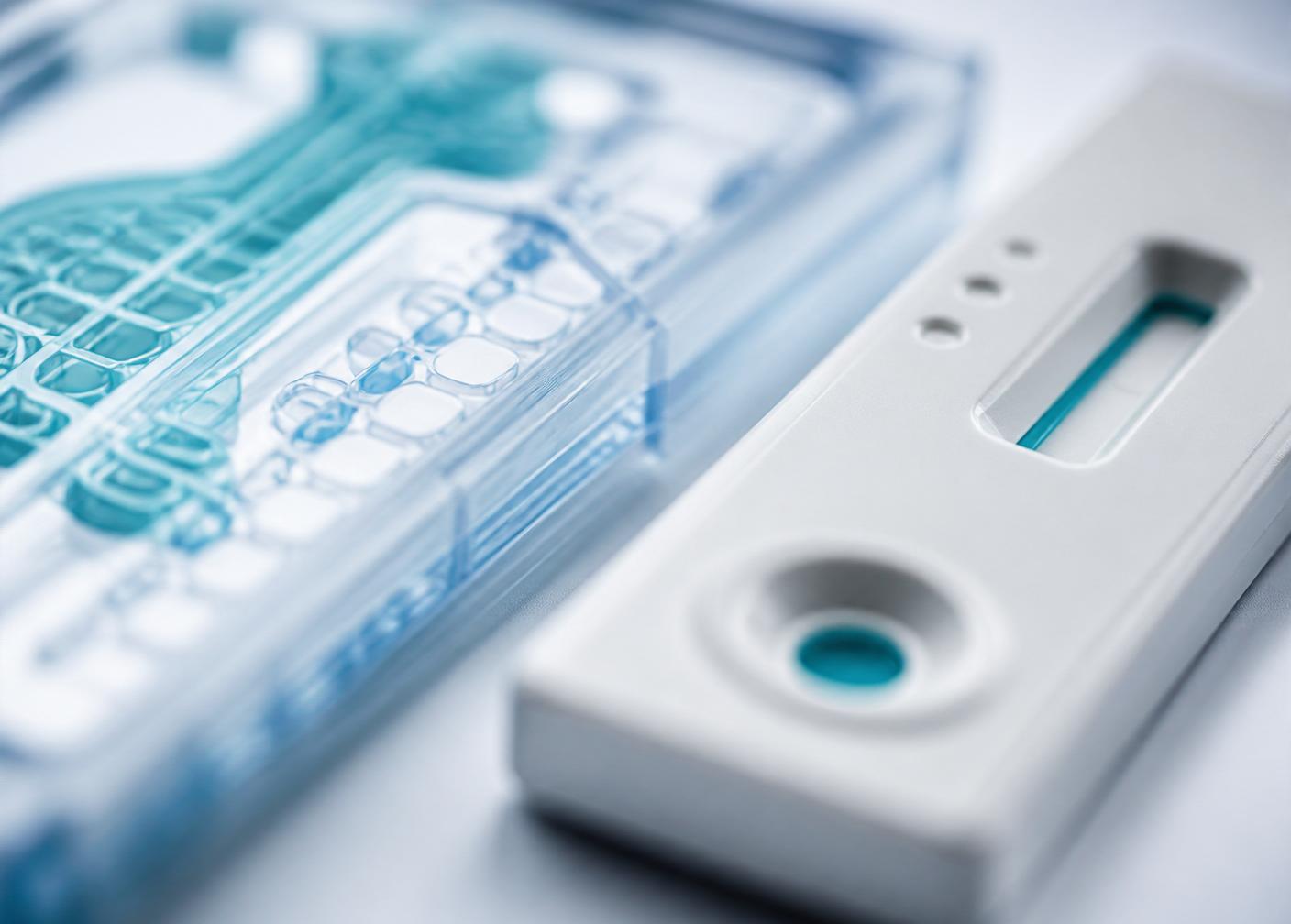 Abstract macro of a rapid diagnostic test cassette and microfluidic in vitro diagnostic device